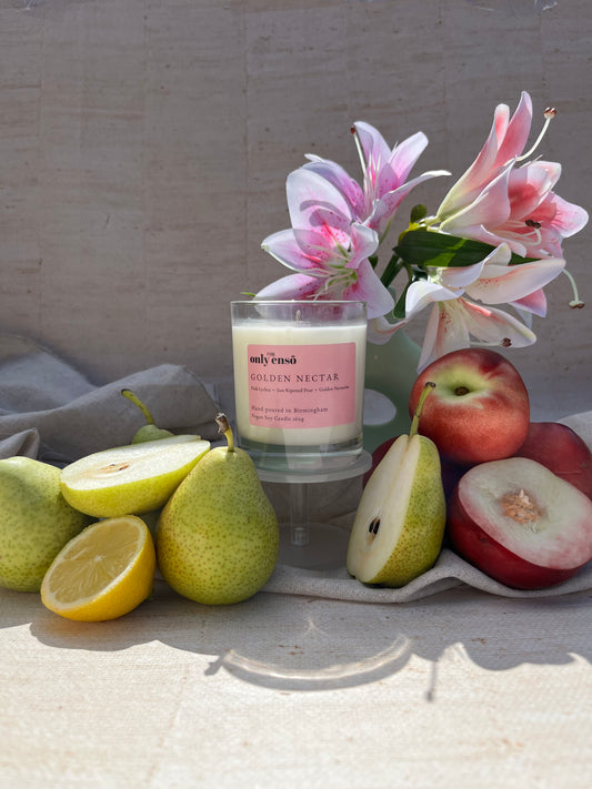 Golden Nectar Soy Wax Candle | Pink Lychee, Sun Ripened Pear and Golden Nectarine
