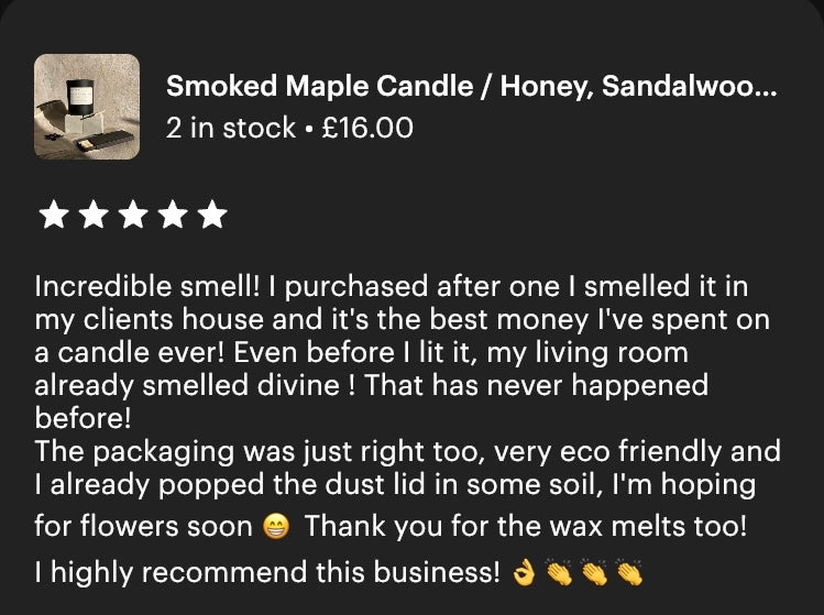 Smoked Maple Soy Wax Candle | Honey, Tobacco and Sandalwood