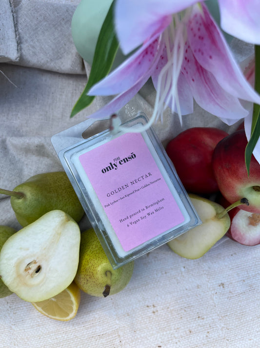 Golden Nectar Soy Wax Melts | Pink Lychee, Sun Ripened Pear and Golden Nectarine