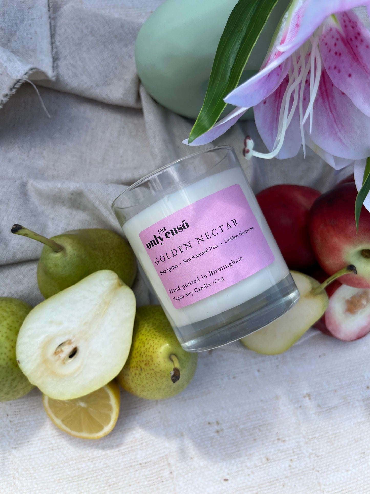 Golden Nectar Soy Wax Candle | Pink Lychee, Sun Ripened Pear and Golden Nectarine