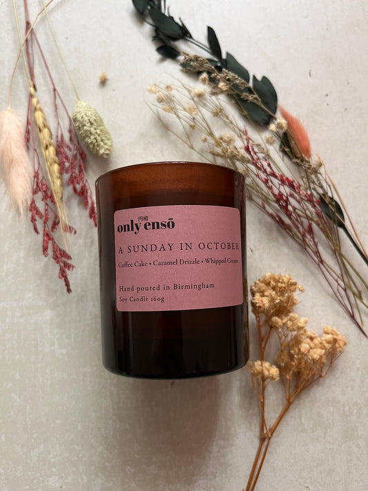 A Sunday In October Soy Wax Candle | Coffee Cake, Caramel Drizzle and Whipped Cream