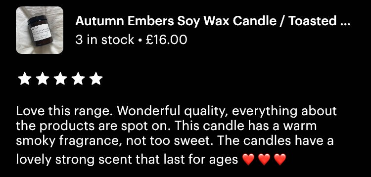 Autumn Embers Soy Wax Candle | Toasted Vanilla, Marshmallow and Smoked Embers